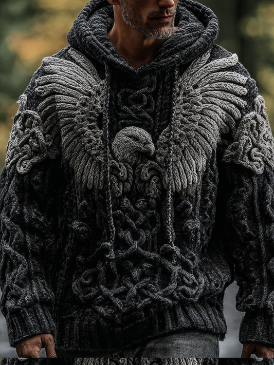 Men's Viking-style Winter Warm Hooded Knitted Sweater artswardrobe
