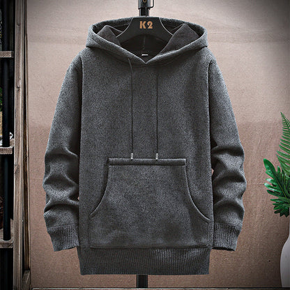 Men's Vintage Solid Color Knitted Hooded Sweatshirt elevenforest