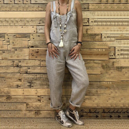 Comstylish Retro Casual Cotton And Linen Loose Jumpsuit