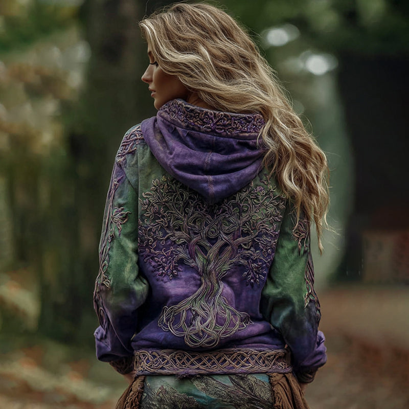 Women's Classic Viking Tree Of Life And Celtic Knot Art Gradient Comfort Hoodie artswardrobe