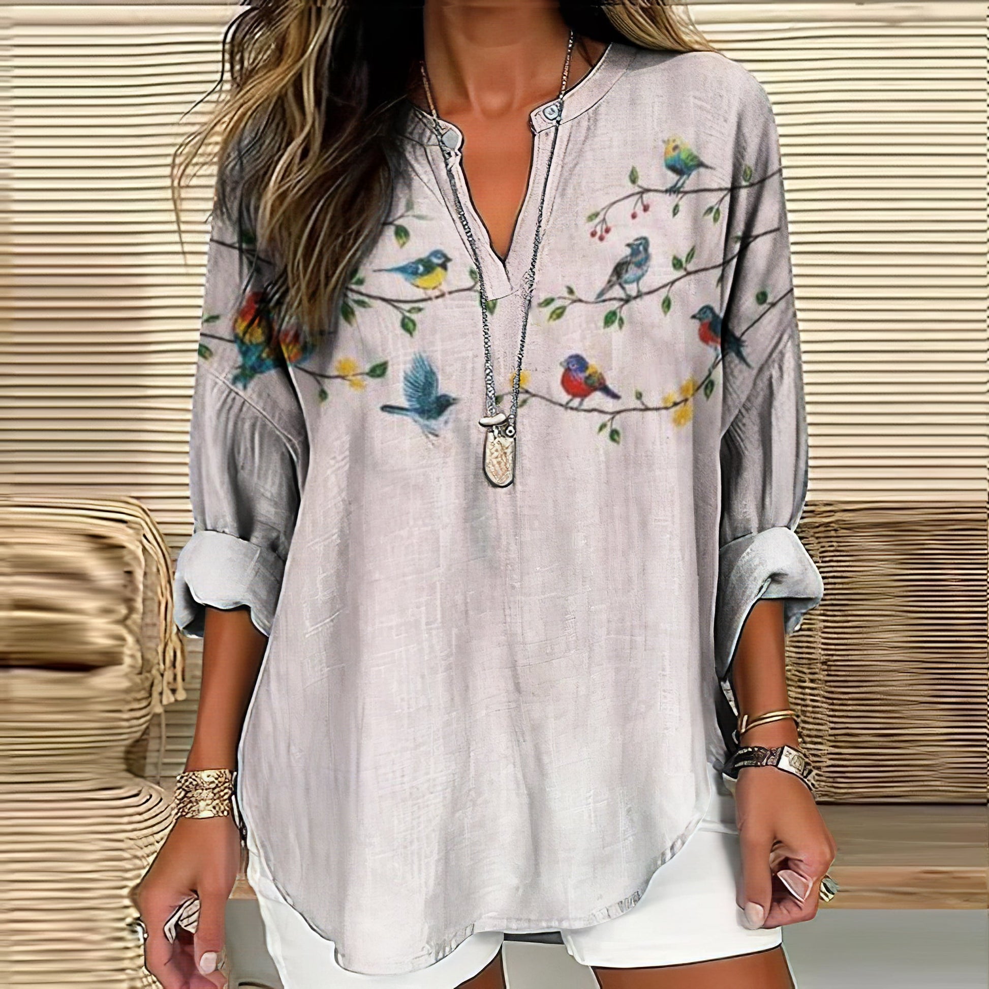 Vintage Japanese Embroidery Floral And Bird Art Print Casual Shirt artswardrobe