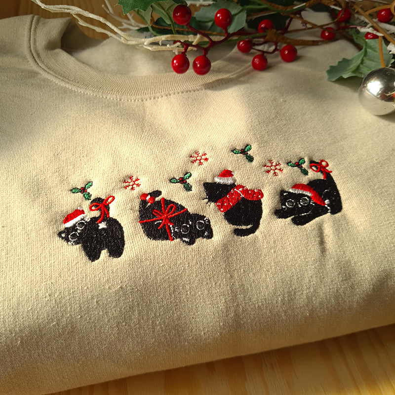 Women's Christmas Cat Print Casual Sweatshirt elevenforest