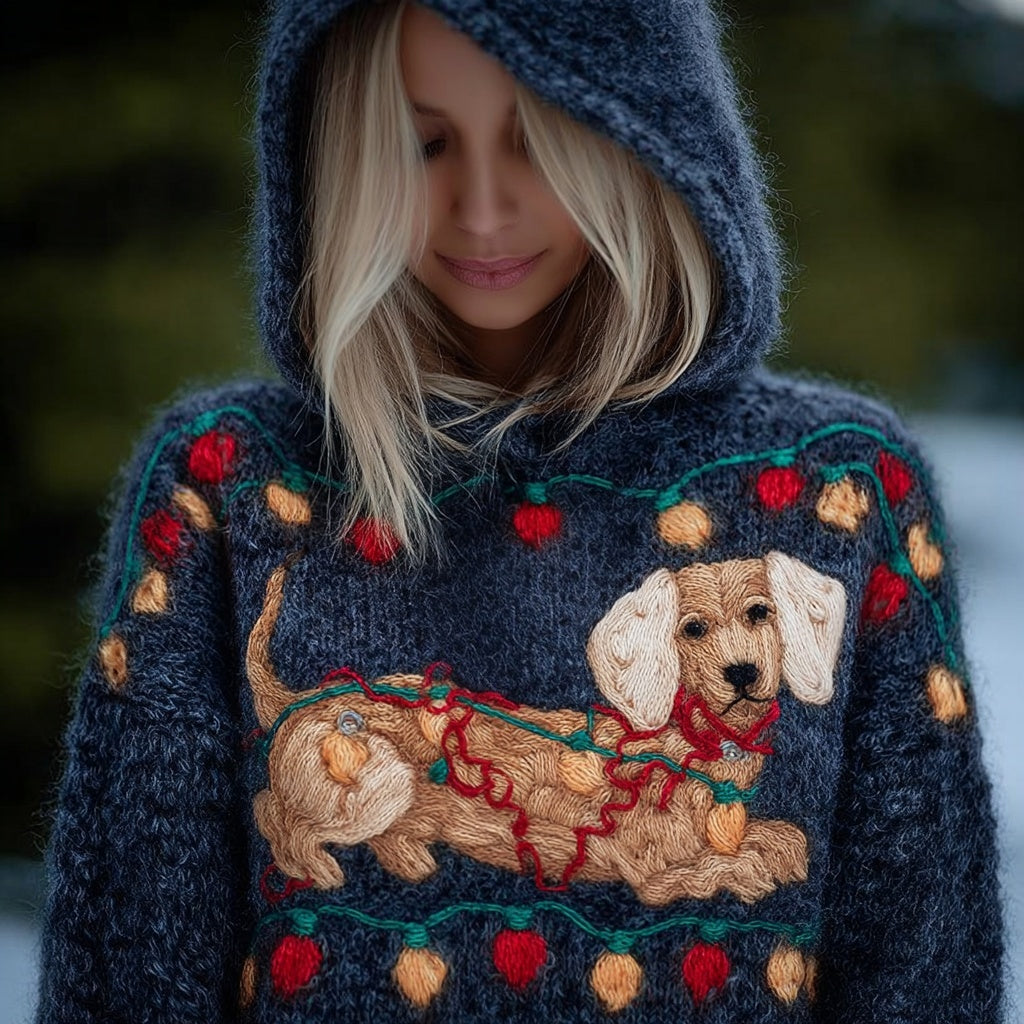 Comstylish Cute Christmas Lights Dog Cozy Hooded Sweater