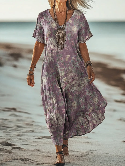 Women's Floral Print Flowy Pocket Cotton Dress