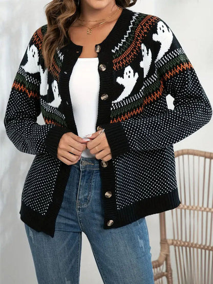 Halloween Ghost Pattern Knit Cardigan artswardrobe