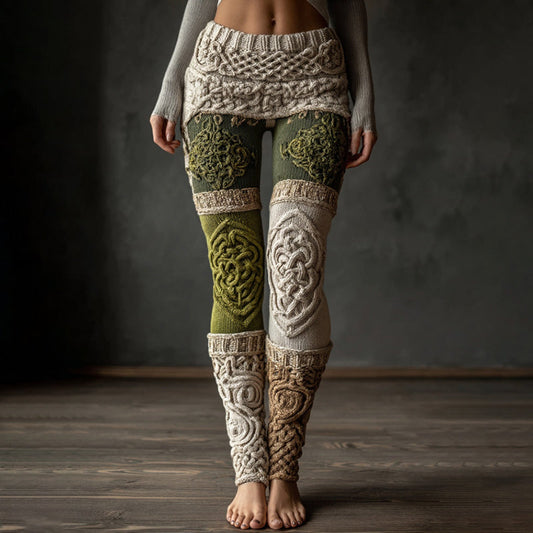 Vintage Viking Celtic Pattern Knit Art Cozy Leggings artswardrobe
