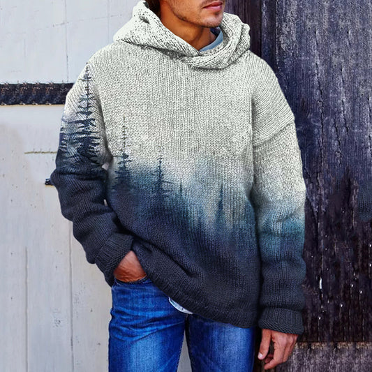 Vintage Forest Gradient Men's Cozy Hooded Sweater artswardrobe