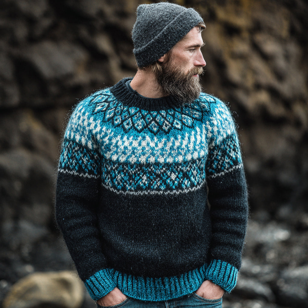 Vintage Norwegian Knit  Fair Isle Jacquard Crew Neck Sweater elevenforest