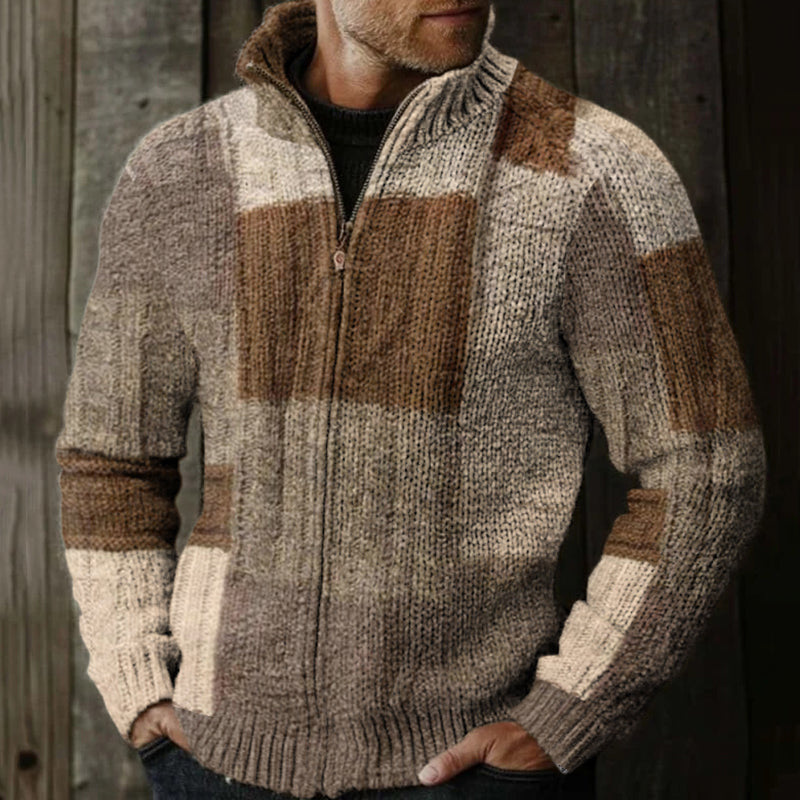 Men's Vintage Fairman Island Patchwork Pattern Zip Sweater elevenforest