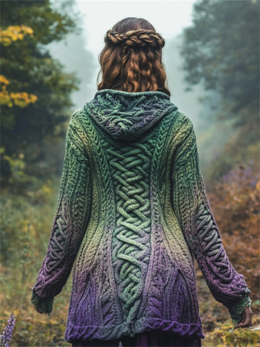 Scotland Thistle Inspired Gradient Celtic Hooded Cardigan artswardrobe