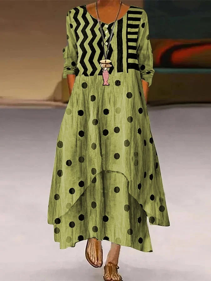 LM | Maxi dress with polka dot and geometric pattern