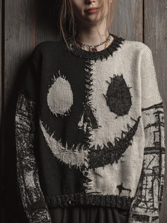 Halloween Color-blocked Casual Vintage Sweater artswardrobe