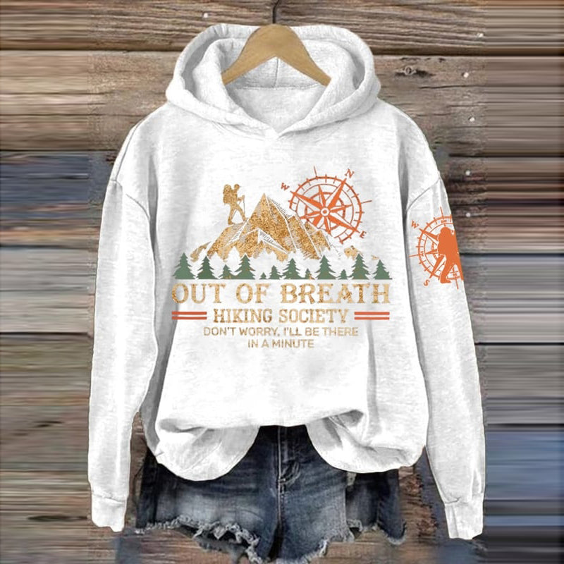 Comstylish Women's Out Of Breath Hiking Society Don't Worry I'll Be There Soon Printed Hoodie