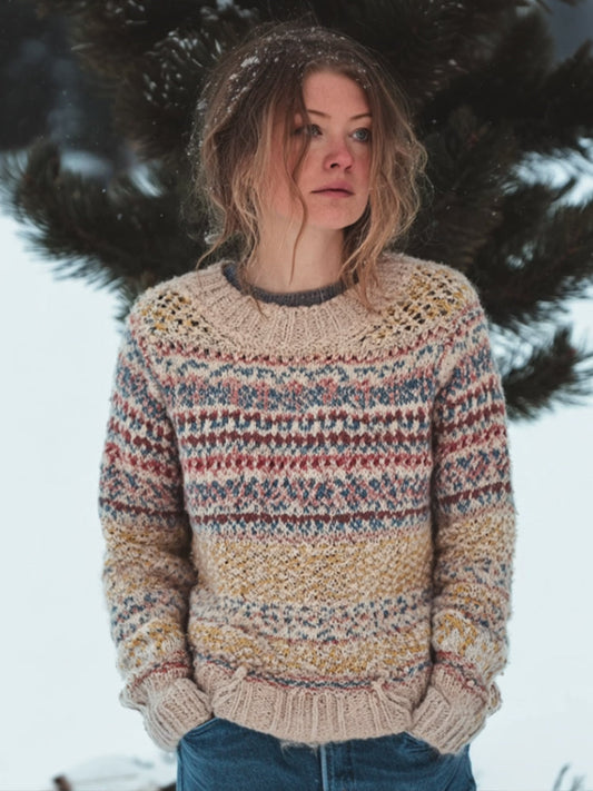 Women's Christmas Fair Island Colorful Warm Round Neck Sweater artswardrobe