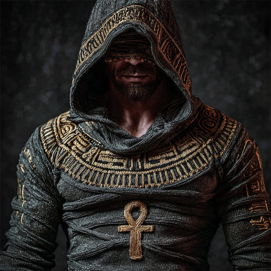 Men's Halloween Ankh Mummy Bandages Ancien Egyptian Cozy Hooded Sweater artswardrobe