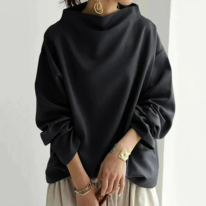 LM | Black sweater with oversized round neckline