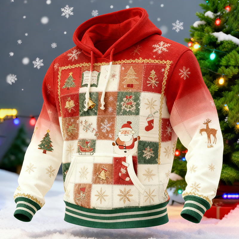 Comstylish Men's Christmas Patchwork Print Casual Hoodie