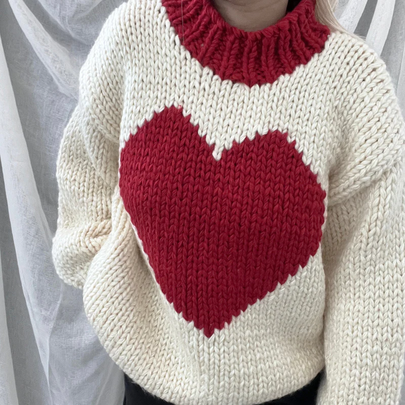 Valentine Love Heart Key To My Heart Hand Knit Chunky Sweater artswardrobe