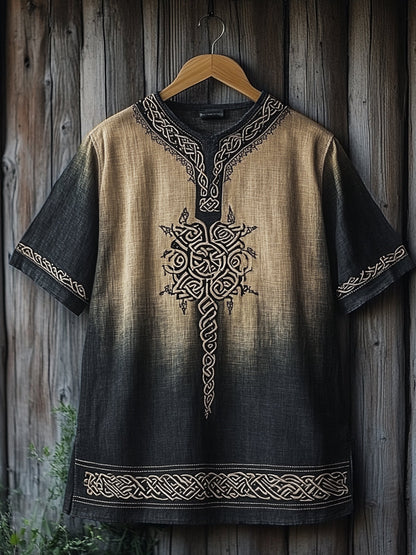 Men's Viking Celtic Knot Art Gradient Linen V-neck T Shirt artswardrobe
