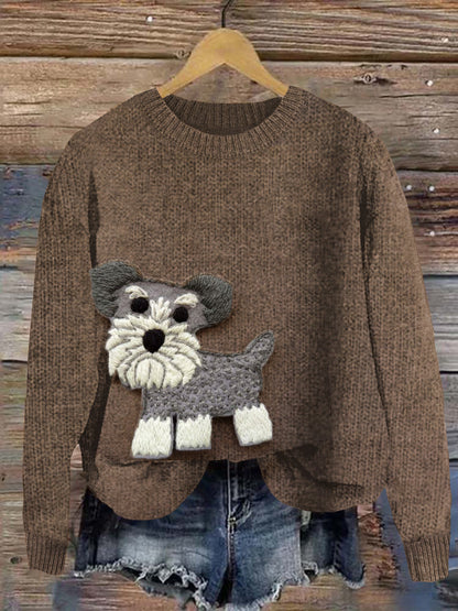 Comstylish Funny Mini Schnauzer Felt Applique Cozy Sweater