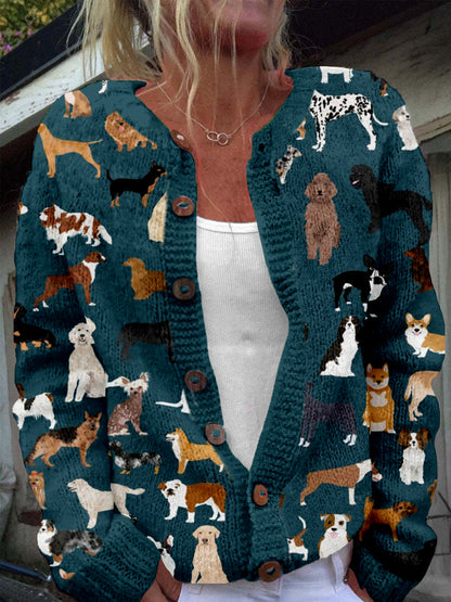 Comstylish Lots Of Breeds Dog Graphic Cozy Knit Cardigan