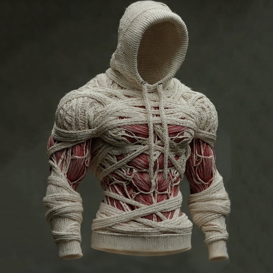 Halloween Bandage Muscle Mummy Art Slim-fit Knit Hooded Sweater artswardrobe