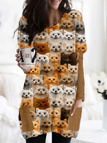 Colorful Cute Cats Embroidered Cozy Knit Tunic elevenforest
