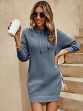 Demi® | Women's sweater dress with low shoulders and hood
