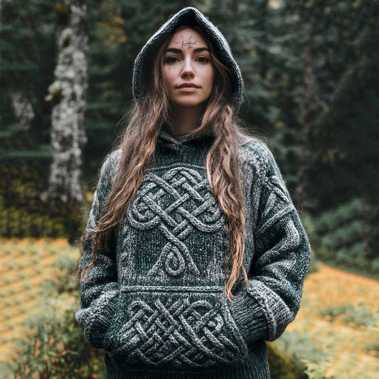 Women's Viking Tribal Tree Of Life Celtic Jacquard Hooded Sweater artswardrobe