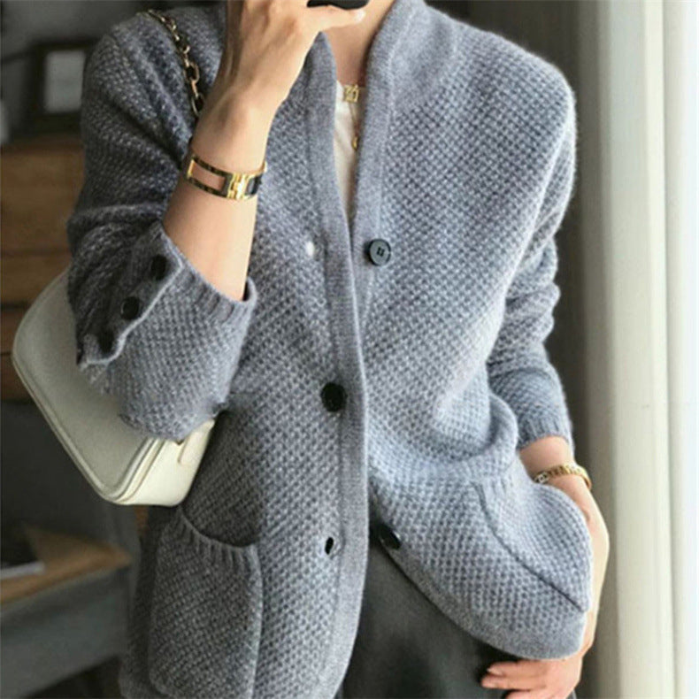 Vintage Stand Collar Loose Buttoned Knitted Cardigan elevenforest