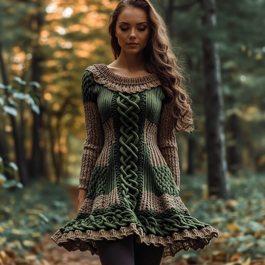 Women's Irish Celtic Knot Gradient Knit Sweater Cozy Dress artswardrobe