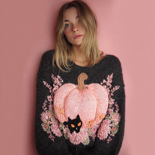 Women's Christmas Pumpkin Element Knitted Sweater artswardrobe