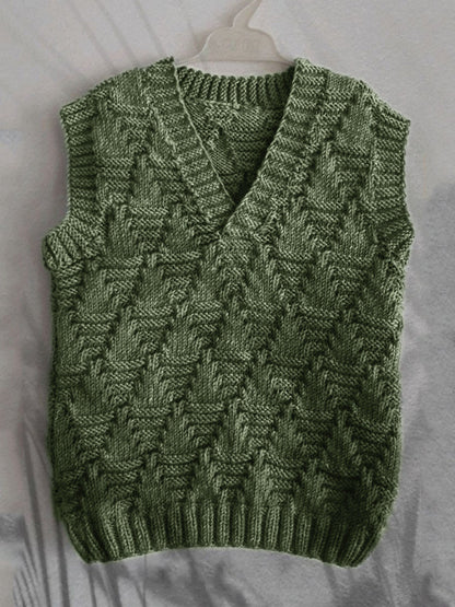 Men's Vintage Trees Jacquard Cozy Knit V Neck Vest elevenforest