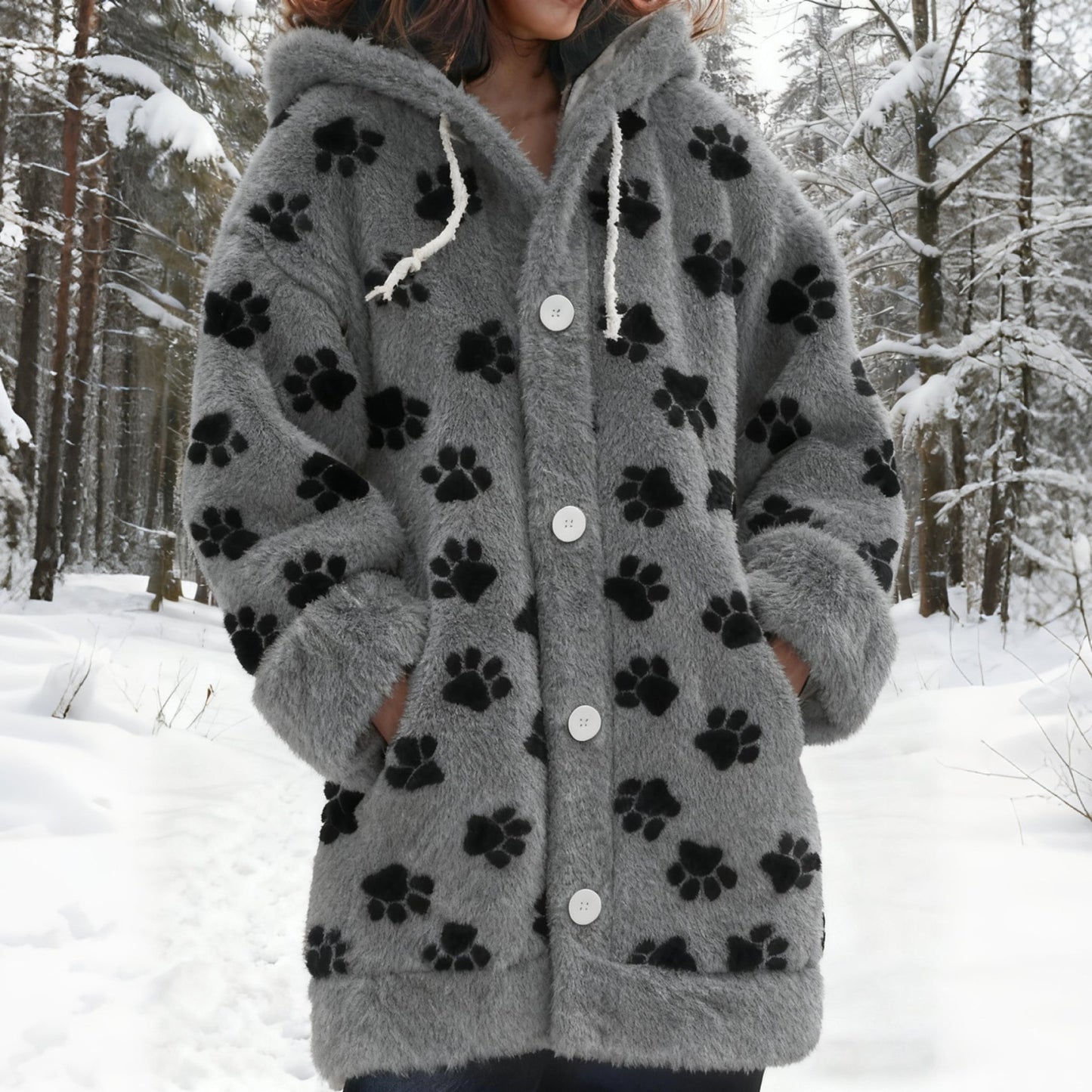 Vintage Puppy Paw Art Cozy Knit Hooded Cardigan elevenforest