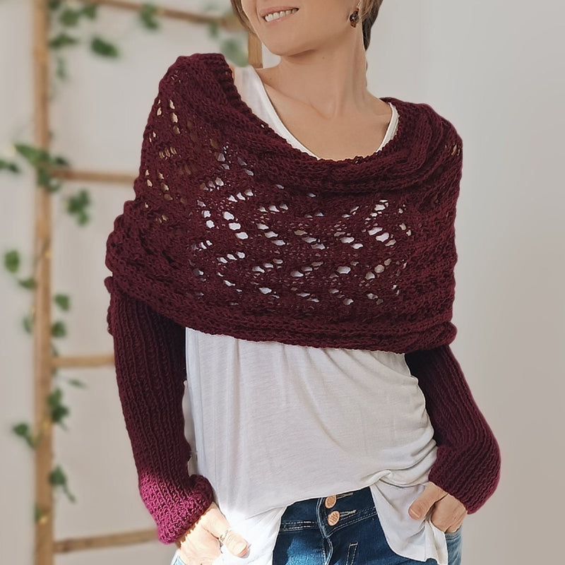 LM | Elegant knitted wrap sweater with openwork detail