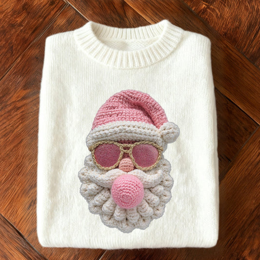 Retro Crochet Santa Claus Embroidered Cozy Knit Sweater artswardrobe