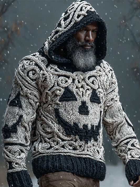 Halloween Spooky Face Viking Art Men's Knit Hoodie artswardrobe