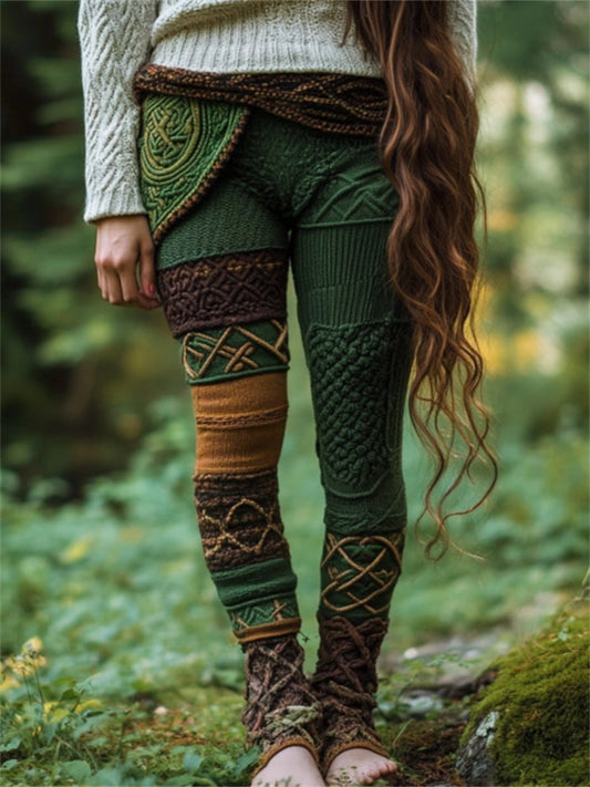 Vintage Celtic Chunky Patchwork Cozy Knit Leggings artswardrobe