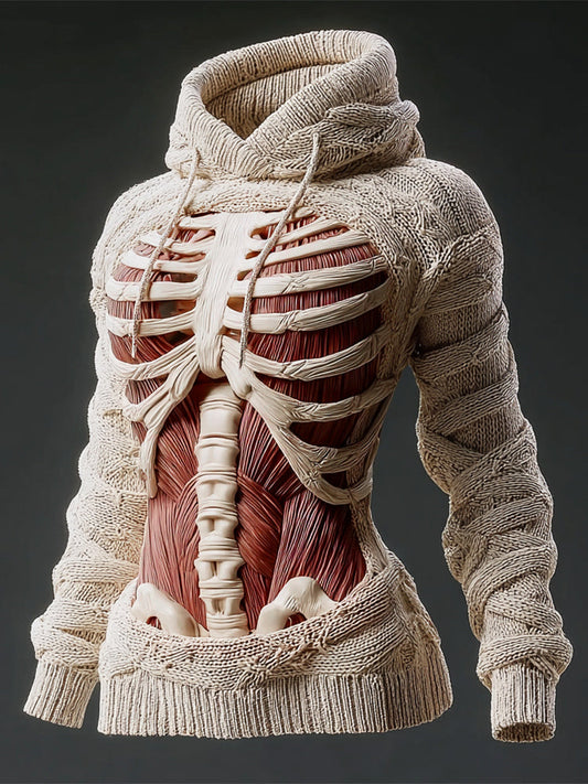 Halloween Musculoskeletal Anatomy Art Women's Knit Hooded Sweater artswardrobe