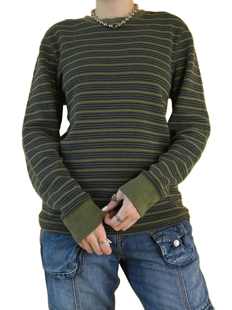 LM | MW - Striped long-sleeved shirt with round neckline