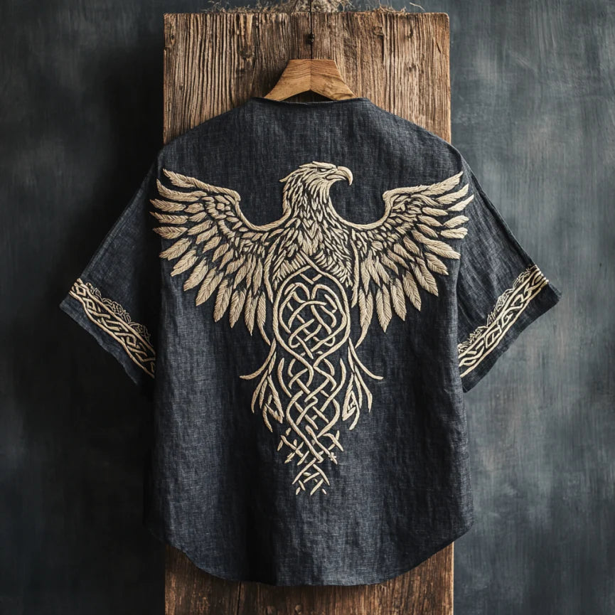 Men's Viking Tribal Eagle Celtic Art Linen Crew Neck T Shirt artswardrobe