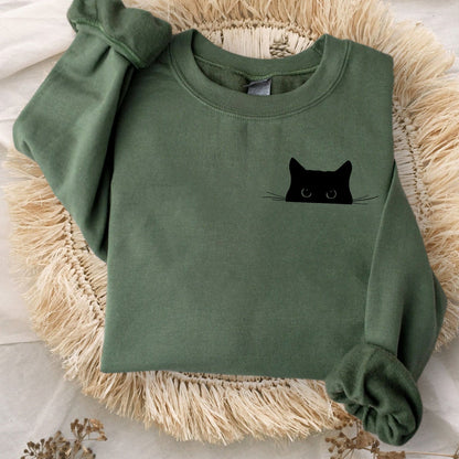 Cute Black Cat Art Print Sweatshirt elevenforest