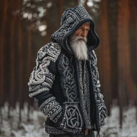 Men's Viking Celtic Knot Contrast Button Cozy Cardigan Sweater artswardrobe
