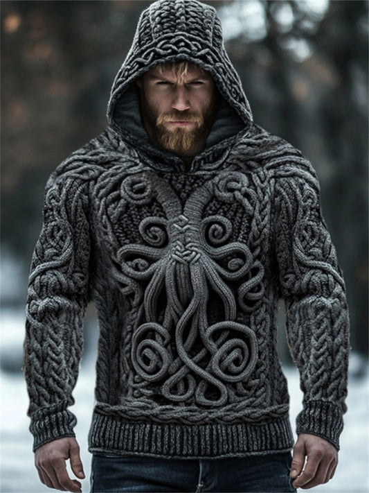 Men's Vintage Cthulu Celtic Cozy Chunky Hooded Sweater artswardrobe