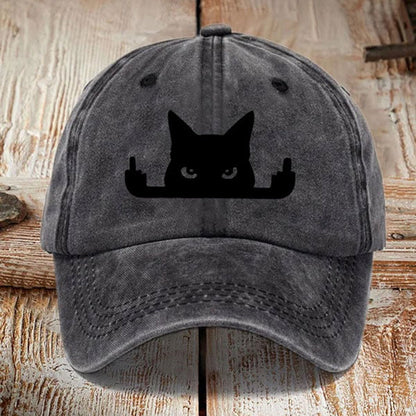 Japanese Art  Black Cat In Contempt Print Washed Sun Hat elevenforest