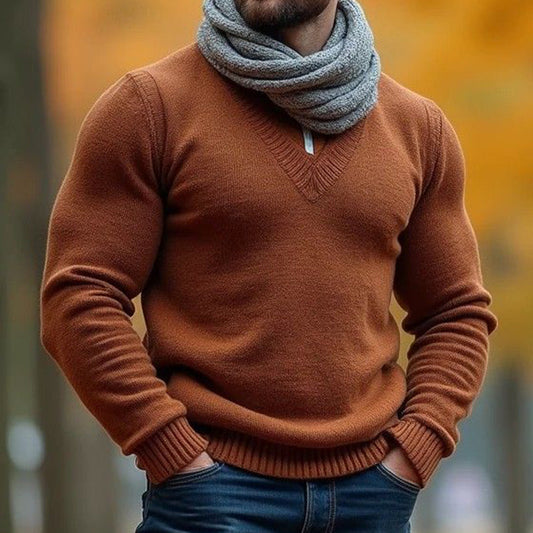 Men'S Vintage Knitted Jacquard V-Neck Sweater artswardrobe