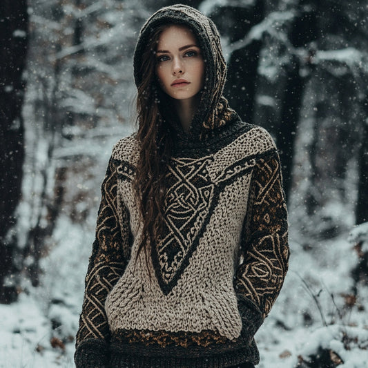 Women's Viking Totem Celtic Knot Vintage Pocket Hooded Sweater artswardrobe