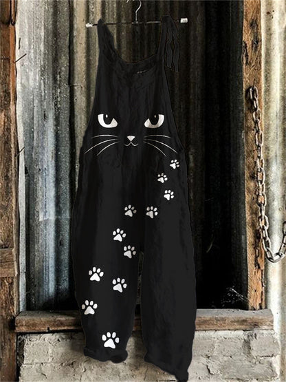 Cat Face Paw Prints Loose Fit Jumpsuit elevenforest