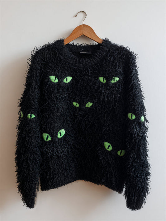 Hidden Black Cats Inspired Fuzzy Cozy Knit Sweater artswardrobe