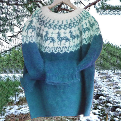 Vintage Icelandic Horse Knit Jacquard Warmth Crew Neck Sweater（Unisex） elevenforest
